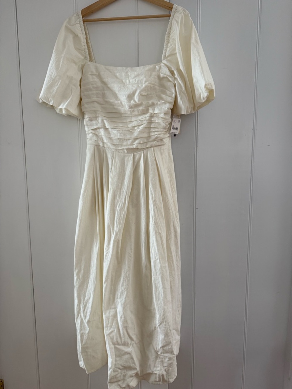 Free People Cream Square-Neck Puff-Sleeve Midi Dress